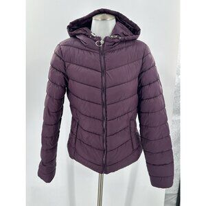 Madden NYC Puffer Jacket Coat Purple Hood Nylon Packable Warm Medium Winter Fall